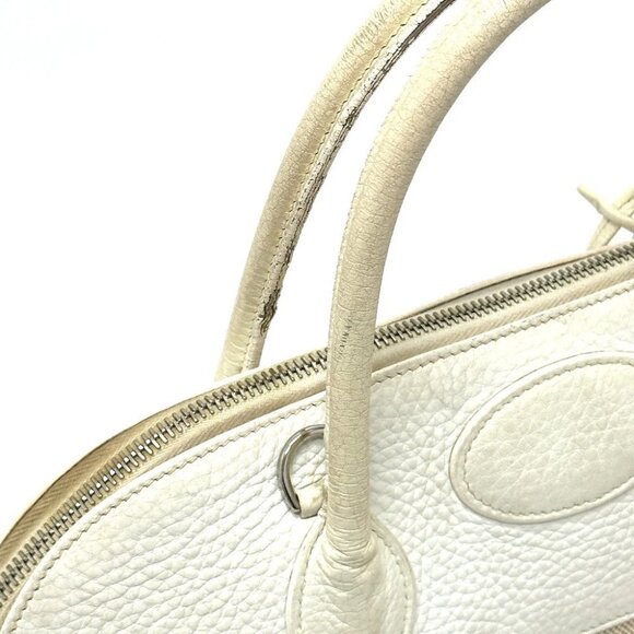 HERMES Bolide35 Bag Hand Bag Toile H / Leather White - Picture 9 of 14